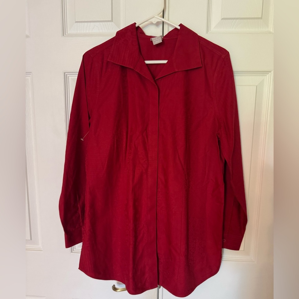 Chico's Red 3/4 Sleeve Button Down Blouse